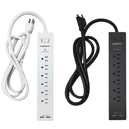Electriduct Power Strip- 2.4 AMP- Outlets/2 USB Ports- 6ft Cord- White PDU-TSTRIP-2.4A-6P-2U-WT